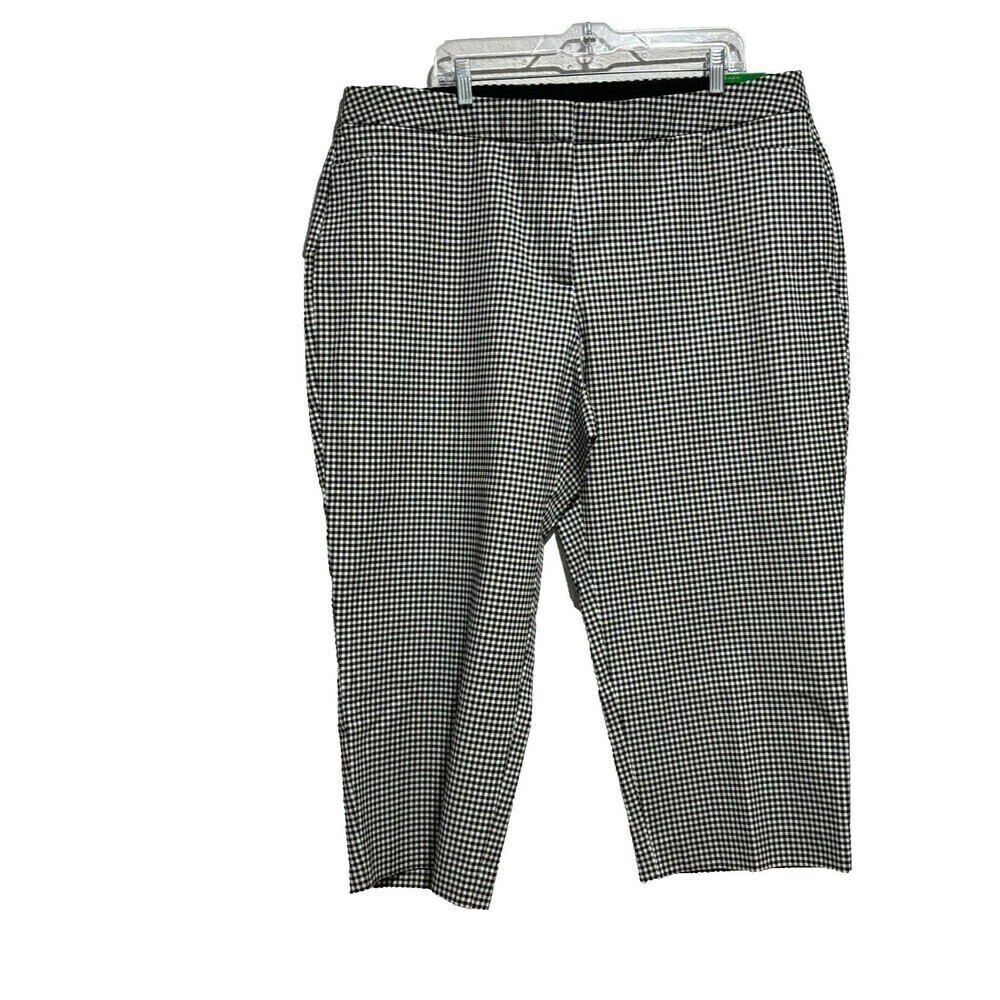 Investments 5th Ave Fit Crop Pants Secret Support Flat Front 22W Gingham Check